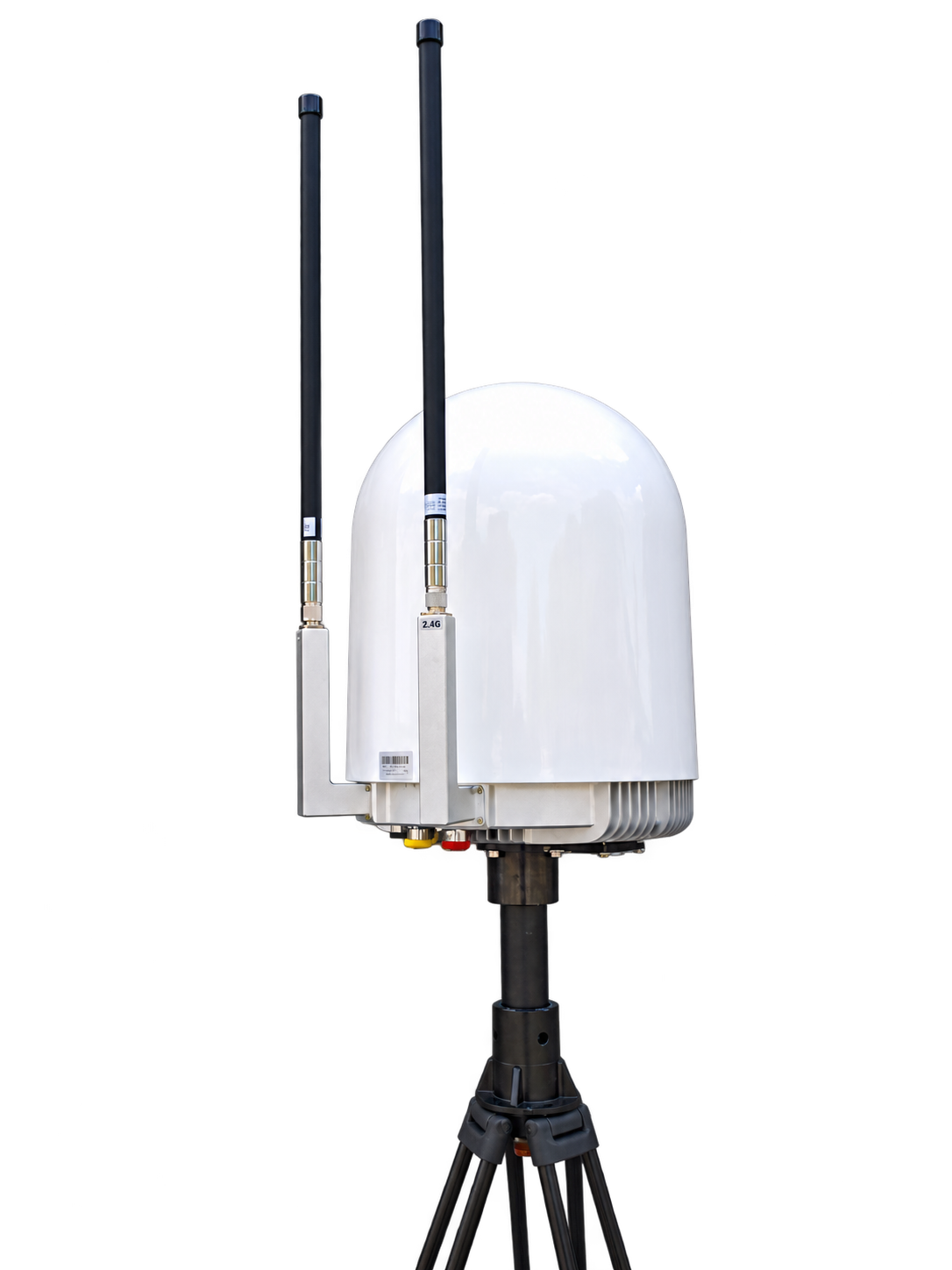 Angled view of DR200-A showing antennas, housing and tripod support